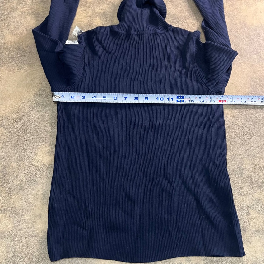 Lauren Ralph Lauren Turtleneck Sweater Women Large Navy Blue Ribbed Cotton Logo - Picture 4 of 8
